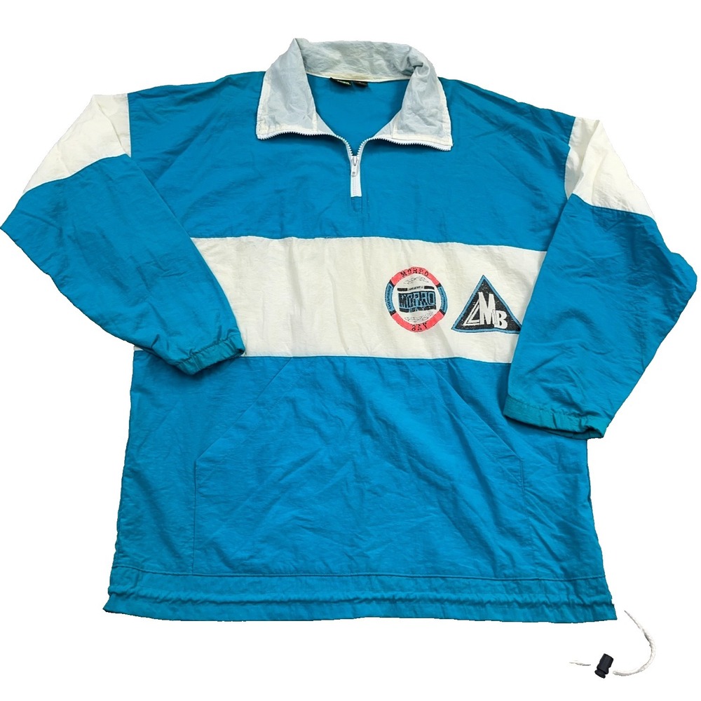 Vintage Morro Bay Surf Jacket Men Medium Nylon Pullover Windbreaker Teal 80s 90s